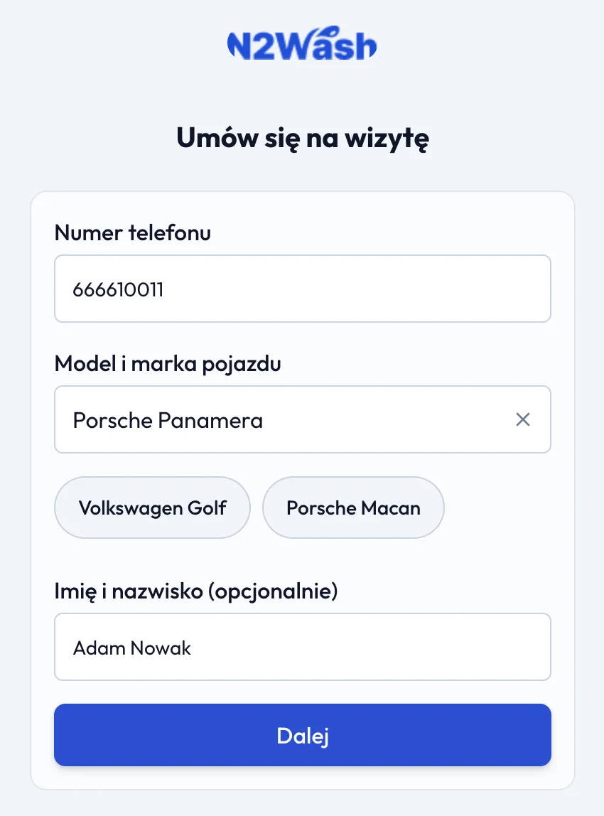 Zewnętrzny kalendarz rezerwacji Carfect osadzony na stronie studia detailingowego